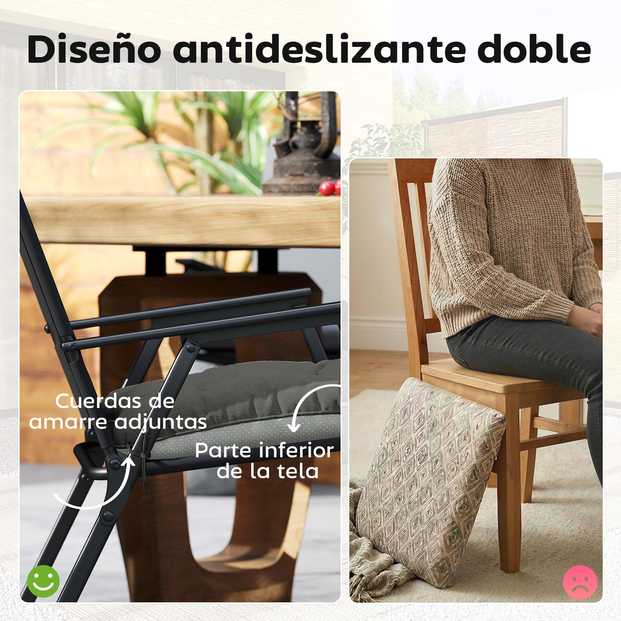 Outsunny Set de 4 Cojines para Sillas, Cojines para Jardín, Colchones de Silla con Lazos y Base Antideslizante, Impermeables, Protección UV30+, para Interior y Exterior, 39,5x39,5x10 cm, Gris Oscuro