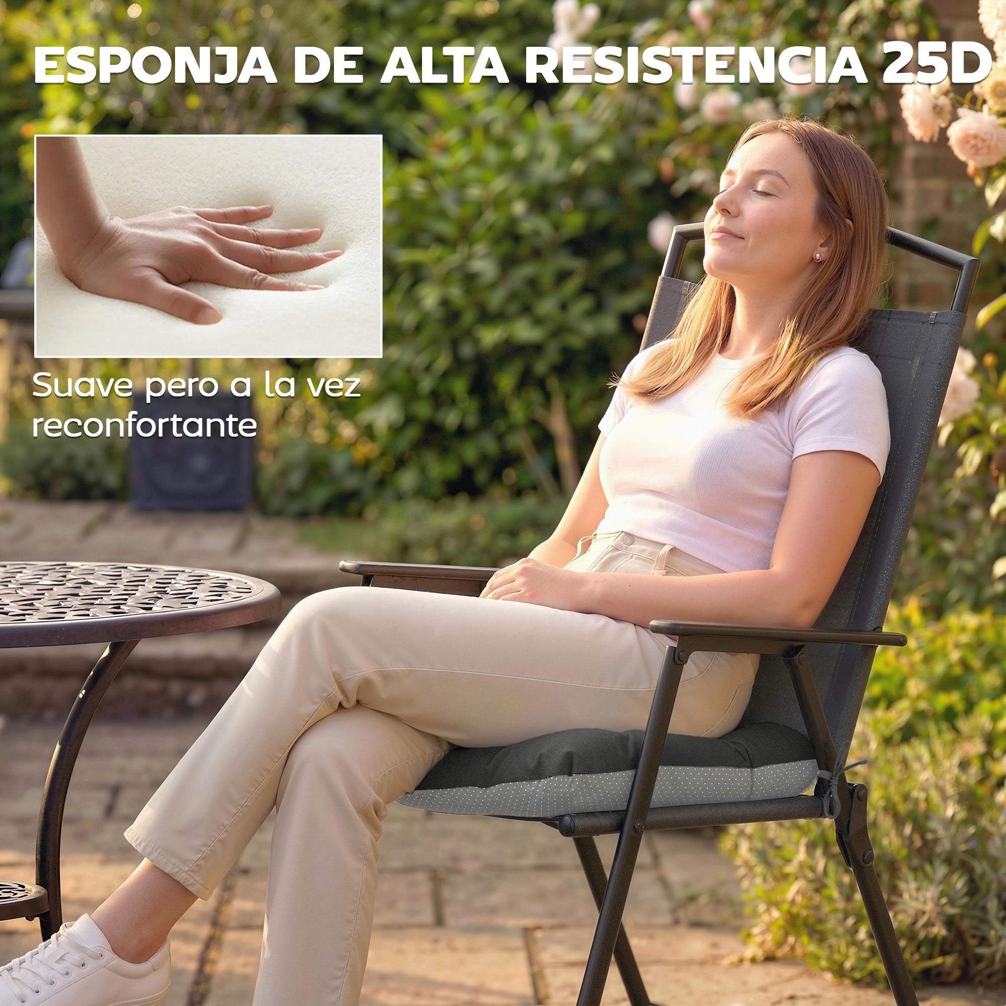 Outsunny Set de 4 Cojines para Sillas, Cojines para Jardín, Colchones de Silla con Lazos y Base Antideslizante, Impermeables, Protección UV30+, para Interior y Exterior, 39,5x39,5x10 cm, Gris Oscuro