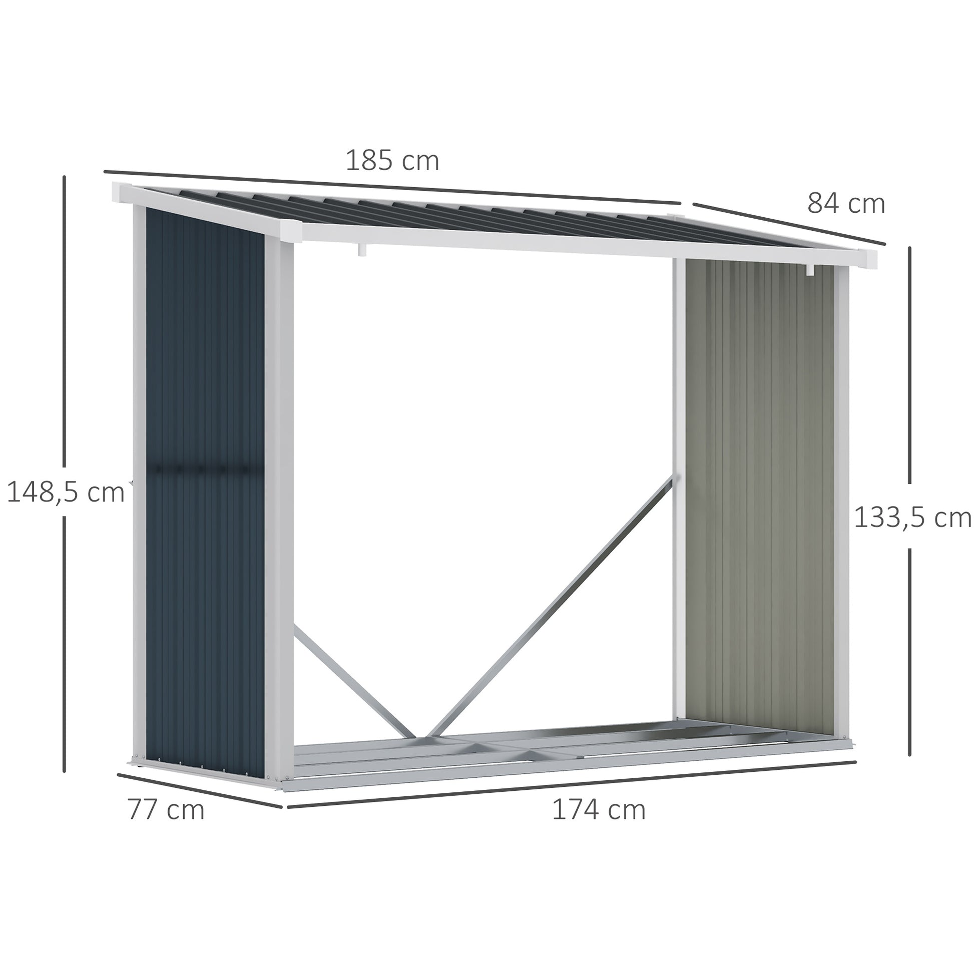 Outsunny Casetilla para Leña Acero Galvanizado Cobertizo Leñero de Almacenamiento de Troncos con Techo Inclinado para Jardín Terraza Exterior 185x84x133,5/148,5 cm Gris