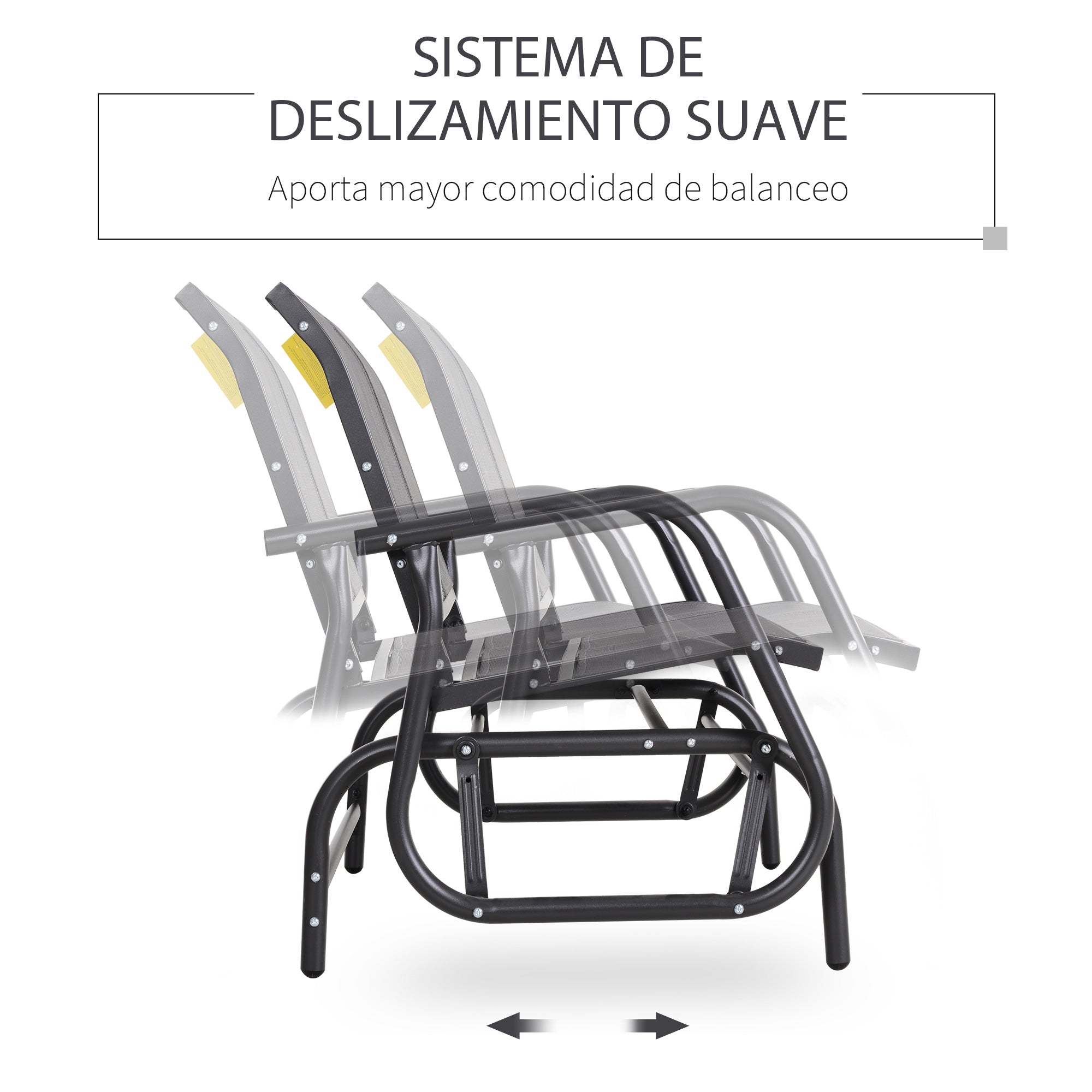 Outsunny Banco Balancín de 2 Plazas Silla Mecedora de Jardín Tubo de Metal y Tela Texteline Transpirable para Exterior Carga Máx. 200 kg 120x70x85 cm Gris