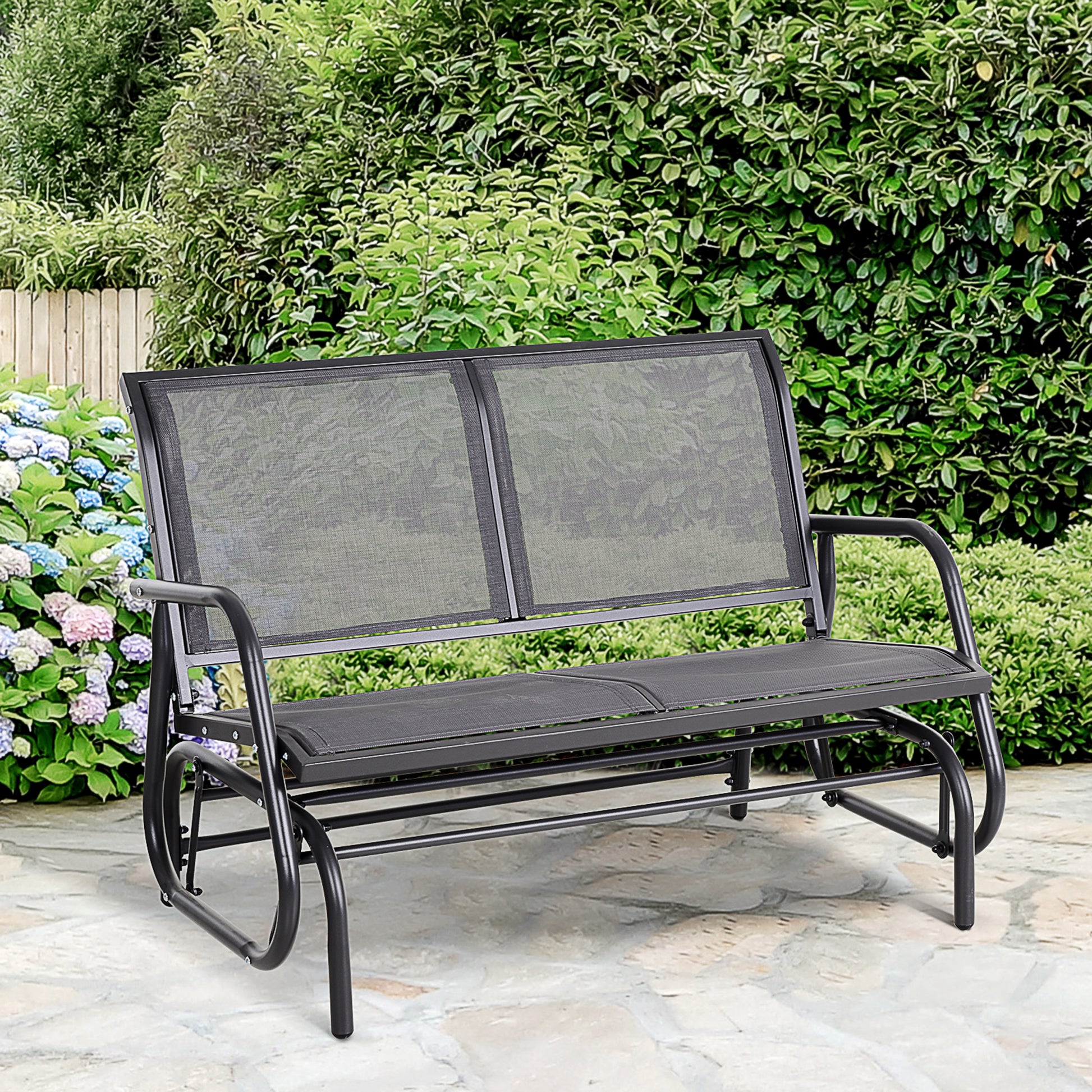 Outsunny Banco Balancín de 2 Plazas Silla Mecedora de Jardín Tubo de Metal y Tela Texteline Transpirable para Exterior Carga Máx. 200 kg 120x70x85 cm Gris