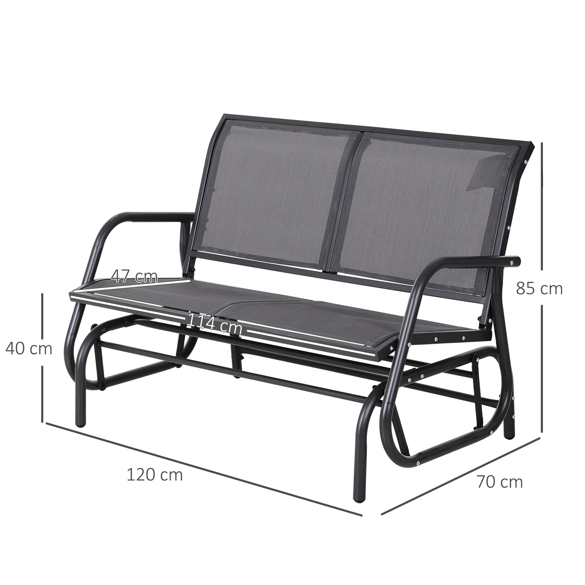 Outsunny Banco Balancín de 2 Plazas Silla Mecedora de Jardín Tubo de Metal y Tela Texteline Transpirable para Exterior Carga Máx. 200 kg 120x70x85 cm Gris