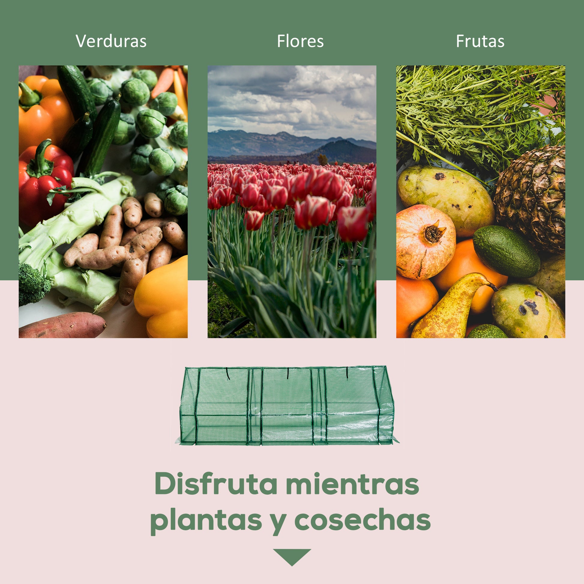 Outsunny Invernadero de Exterior Invernadero de Jardín 270x90x90 cm Tipo Caseta con 3 Ventanas Marco de Acero y Cubierta de PE 140g/㎡ para Cultivo Plantas Flores Tomates Verde