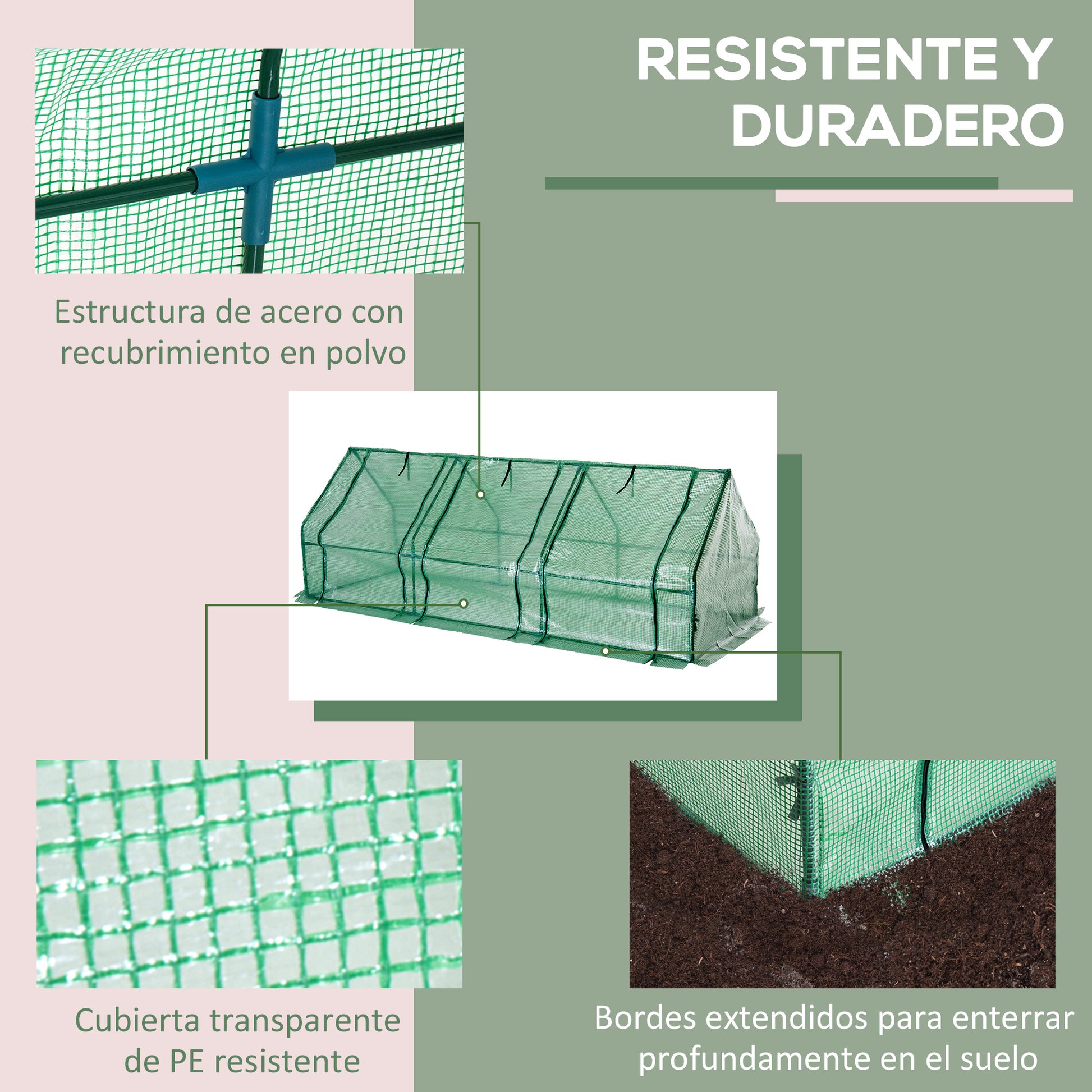 Outsunny Invernadero de Exterior Invernadero de Jardín 270x90x90 cm Tipo Caseta con 3 Ventanas Marco de Acero y Cubierta de PE 140g/㎡ para Cultivo Plantas Flores Tomates Verde