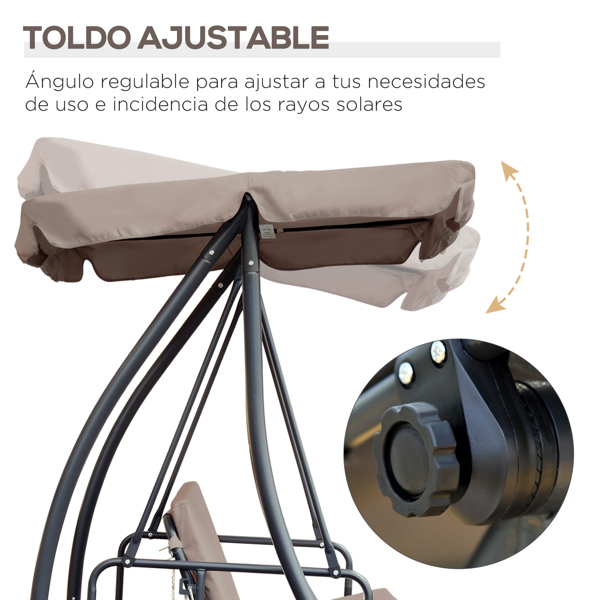 Outsunny Columpio Balancín Jardín de 3 Plazas Convertible en Cama con Techo Ajustable Cojín Acolchado y Almohadas para Balcón Terraza Carga 340 kg Acero 200x125x170 cm Beige