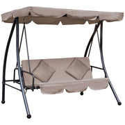 Outsunny Columpio Balancín Jardín de 3 Plazas Convertible en Cama con Techo Ajustable Cojín Acolchado y Almohadas para Balcón Terraza Carga 340 kg Acero 200x125x170 cm Beige