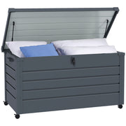 Outsunny Baúl de Exterior 311 L Arcón de Almacenaje de Acero Galvanizado con 4 Ruedas 2 Asas y 1 Cerradura con Llave para Jardín Patio 120x62x66 cm Gris Oscuro
