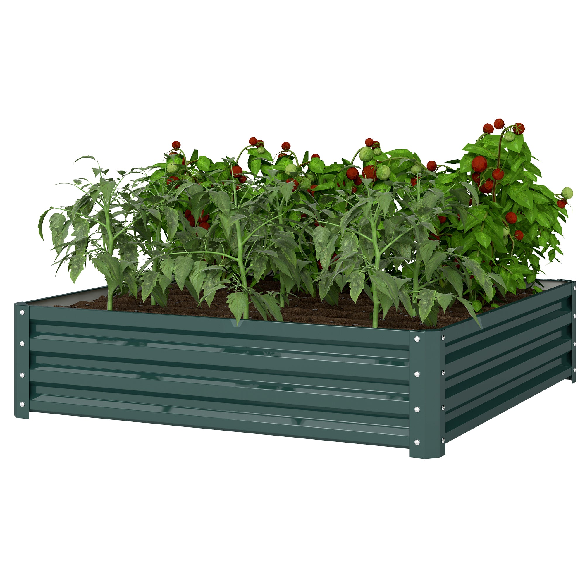 Outsunny Jardinera Exterior Grande Rectangular de Acero Galvanizado Huerto Urbano para Cultivar Plantas Flores Hierba Macetero Grande Exterior con Base Abierta 120x120x30 cm Verde