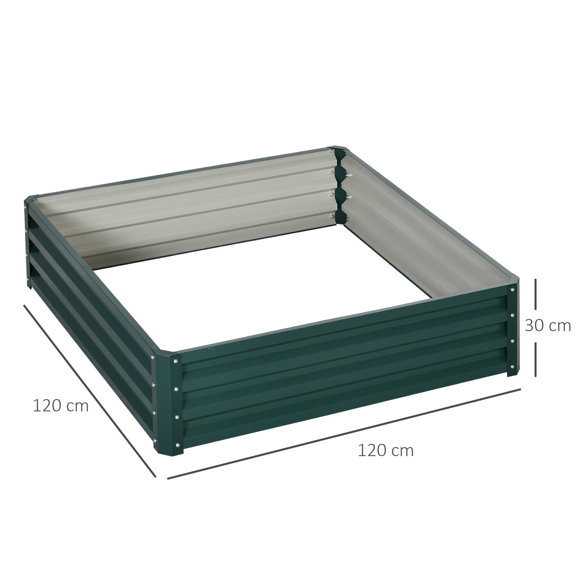 Outsunny Jardinera Exterior Grande Rectangular de Acero Galvanizado Huerto Urbano para Cultivar Plantas Flores Hierba Macetero Grande Exterior con Base Abierta 120x120x30 cm Verde
