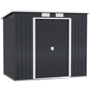 Outsunny Caseta de Jardín Exterior 2,4 m², 213x130x172 cm, Cobertizo de Jardín Exterior Metálico con Puerta Corredera, Techo Inclinado, Base Refuerzo (Suelo NO Incluido) y 2 Ventanas, Gris Oscuro