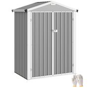 Outsunny Caseta de Jardín Exterior 1,1 m², 133x87x178 cm, Cobertizo de Jardín Exterior Metálico con Puertas Correderas, Techo Inclinado y Guantes, para Almacenaje de Herramientas Bicicletas, Gris