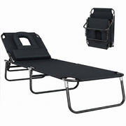 Outsunny Tumbona Plegable con Respaldo Regulable en 4 Posiciones Tumbona de Jardín con Orificio de Lectura Almohada Marco Metálico y Tela Oxford para Playa Terraza Carga 120 kg 190x56x28 cm Negro