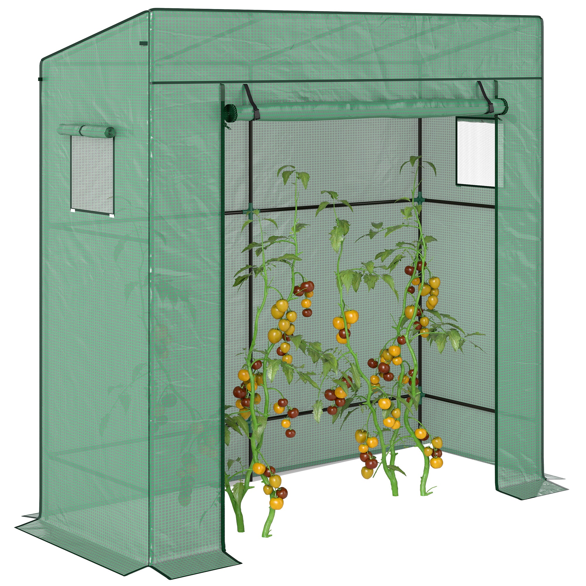 Outsunny Invernadero Pequeño Invernadero de Exterior con Ventanas de Malla y Puerta con Cremallera Invernadero para Cultivar Tomates Plantas Flores 196x77x197 cm Verde