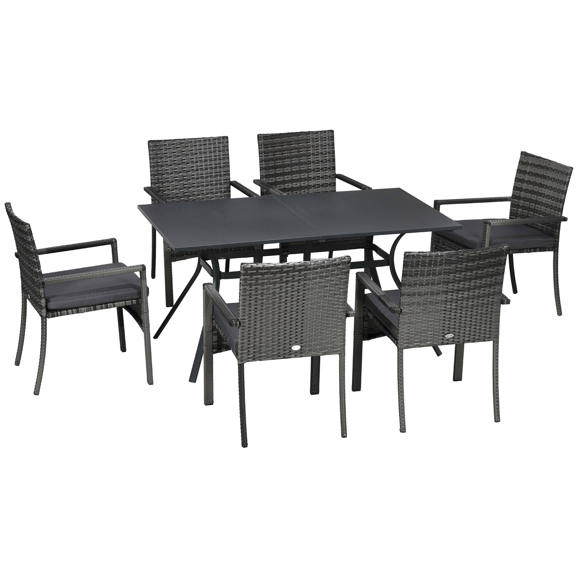 Outsunny Conjunto de Jardín de Ratán Sintético Juego de Muebles de Jardín para Exterior de Ratán de 7 Piezas Incluye 6 Sillas con Cojines Extraíbles y Mesa de Metal Gris