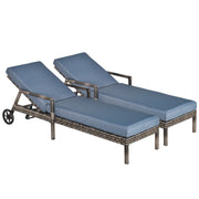 Outsunny Conjunto de 2 Tumbonas de Ratán de Jardín con Cojines Acolchados Respaldo Ajustable en 5 Posiciones 2 Ruedas y Tela Extraíble Lavable 67x196x51 cm Gris