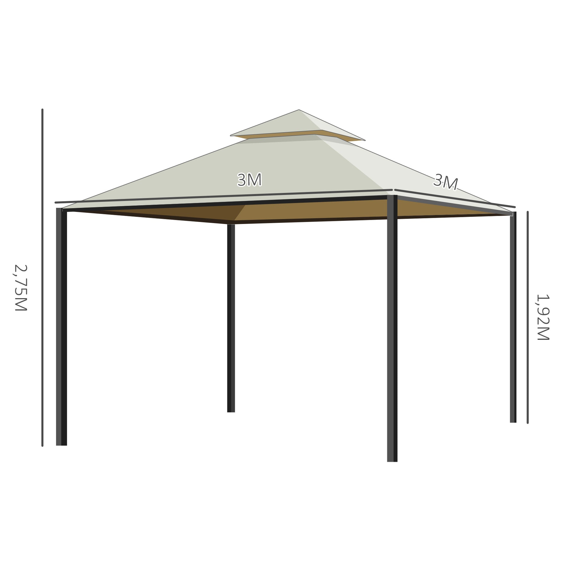 Outsunny Cenador de Jardín 3x3m Gazebo con Doble Techo 4 Cortinas Laterales Mejor Ventilación Exterior Espacioso para Fiesta Eventos Barbacoa Beige