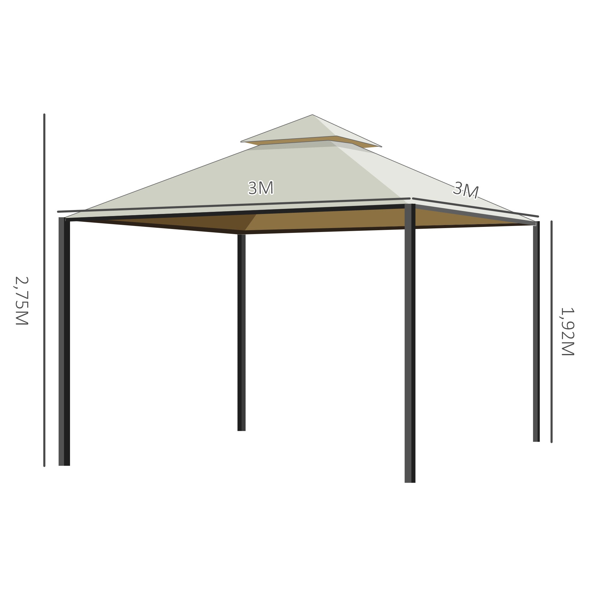 Outsunny Cenador de Jardín 3x3m Gazebo con Doble Techo 4 Cortinas Laterales Mejor Ventilación Exterior Espacioso para Fiesta Eventos Barbacoa Beige
