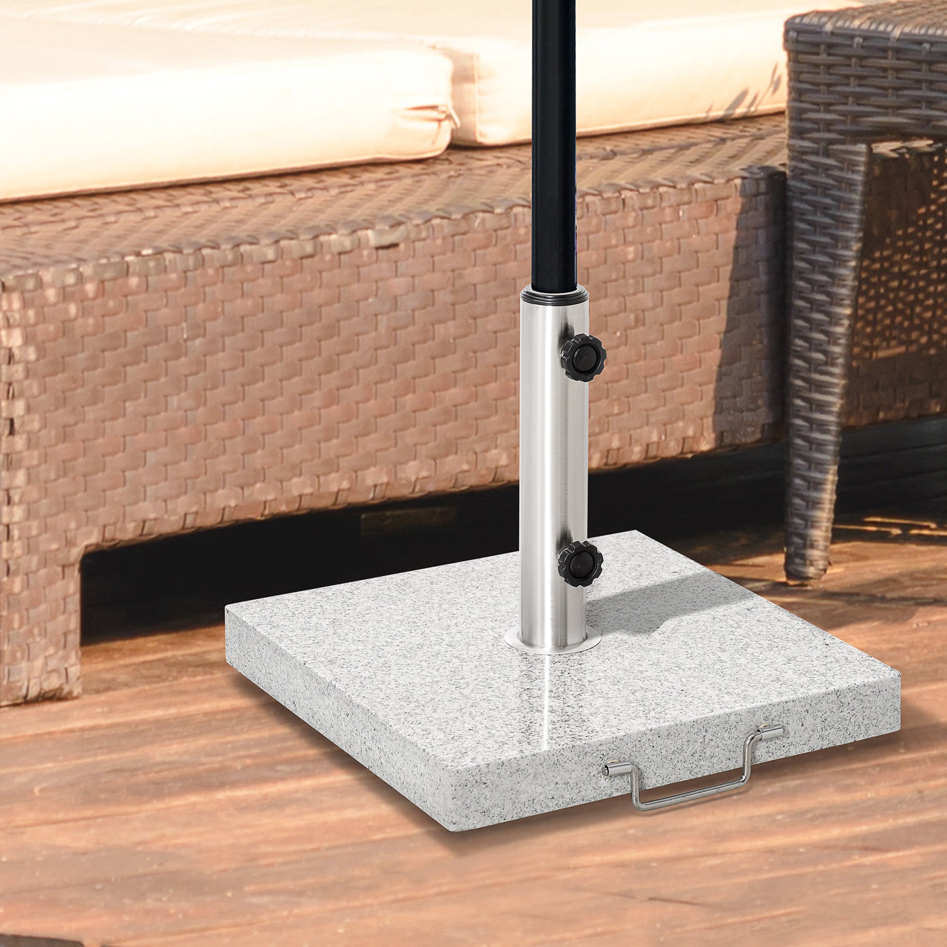 Outsunny Base de Sombrilla Exterior Universal 25 kg de Mármol con 2 Ruedas y Asa de Transporte Tubo de Ø35/38/48 mm Soporte de Parasol para Jardín Balcón Patio 40x40x36 cm Gris