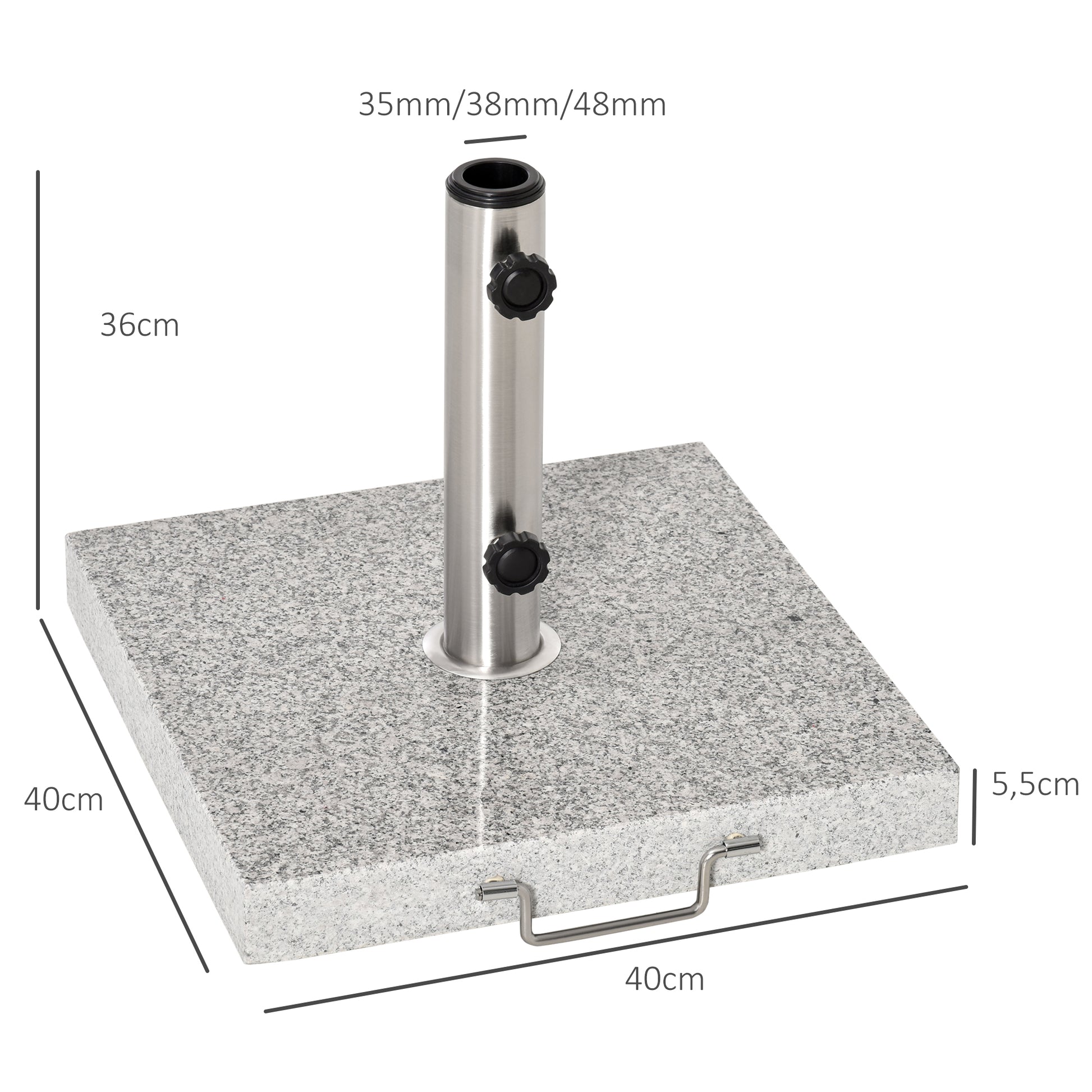 Outsunny Base de Sombrilla Exterior Universal 25 kg de Mármol con 2 Ruedas y Asa de Transporte Tubo de Ø35/38/48 mm Soporte de Parasol para Jardín Balcón Patio 40x40x36 cm Gris