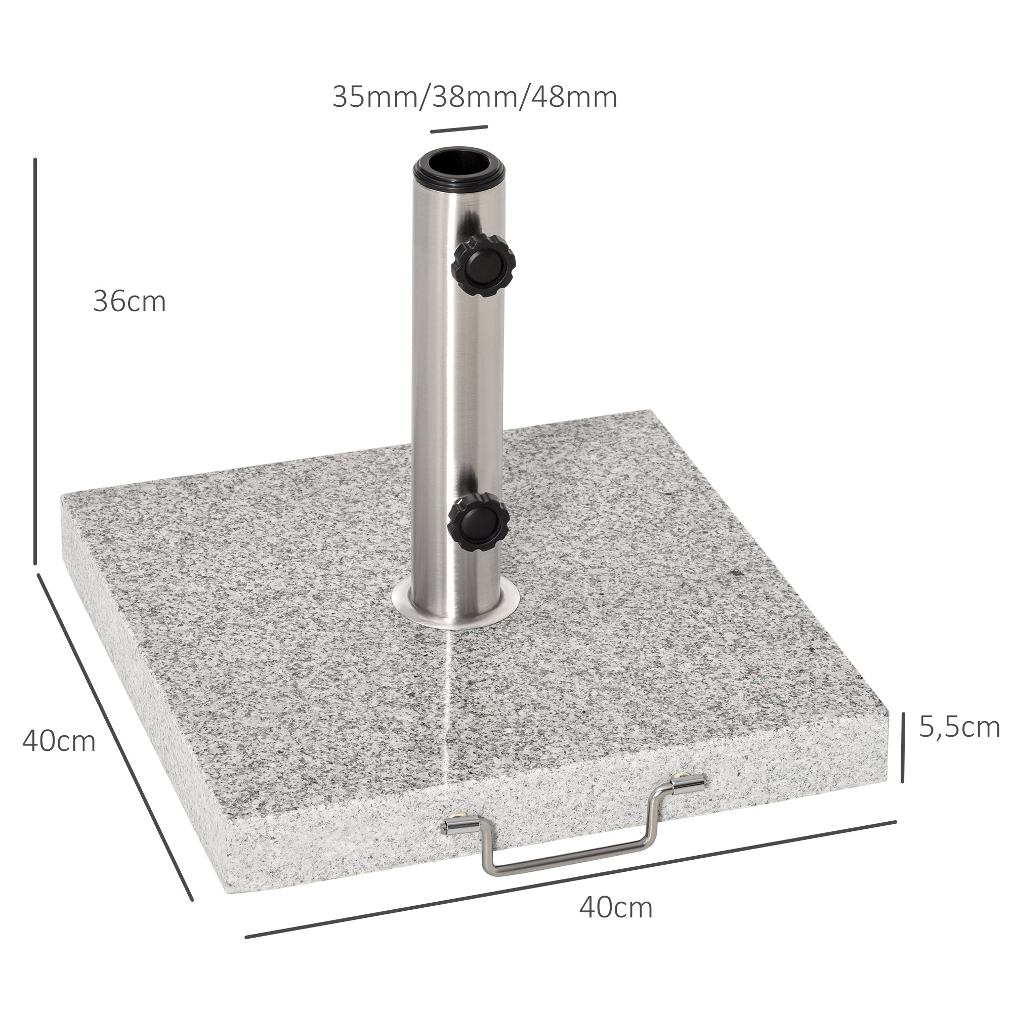 Outsunny Base de Sombrilla Exterior Universal 25 kg de Mármol con 2 Ruedas y Asa de Transporte Tubo de Ø35/38/48 mm Soporte de Parasol para Jardín Balcón Patio 40x40x36 cm Gris