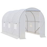 Outsunny Invernadero de Exterior 3,5x2x2 m Invernadero de Túnel con 6 Ventanas de Malla y Puerta Enrollable con Cremallera Invernadero de Huerto Anti-UV para Patio Jardín Blanco