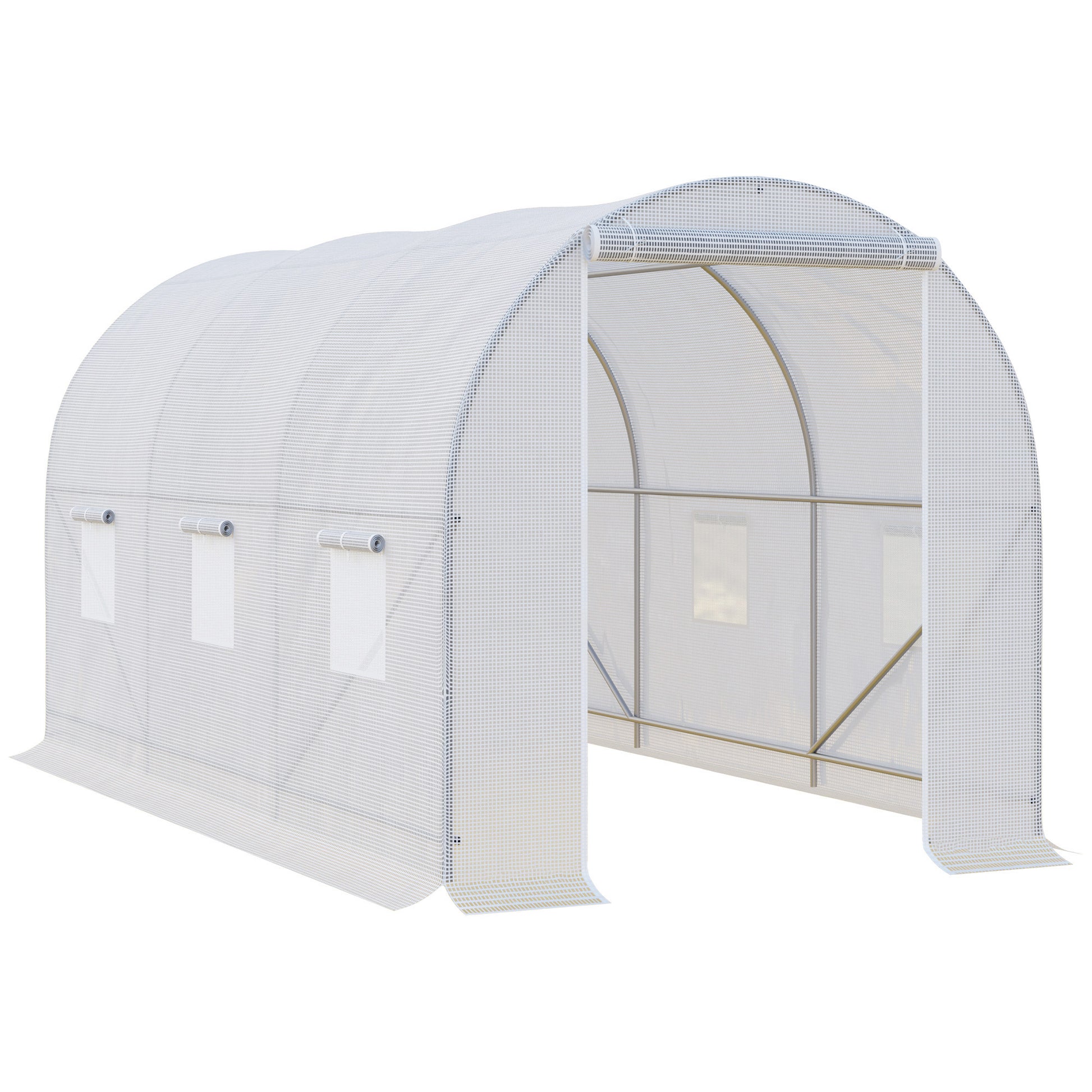 Outsunny Invernadero de Exterior 3,5x2x2 m Invernadero de Túnel con 6 Ventanas de Malla y Puerta Enrollable con Cremallera Invernadero de Huerto Anti-UV para Patio Jardín Blanco