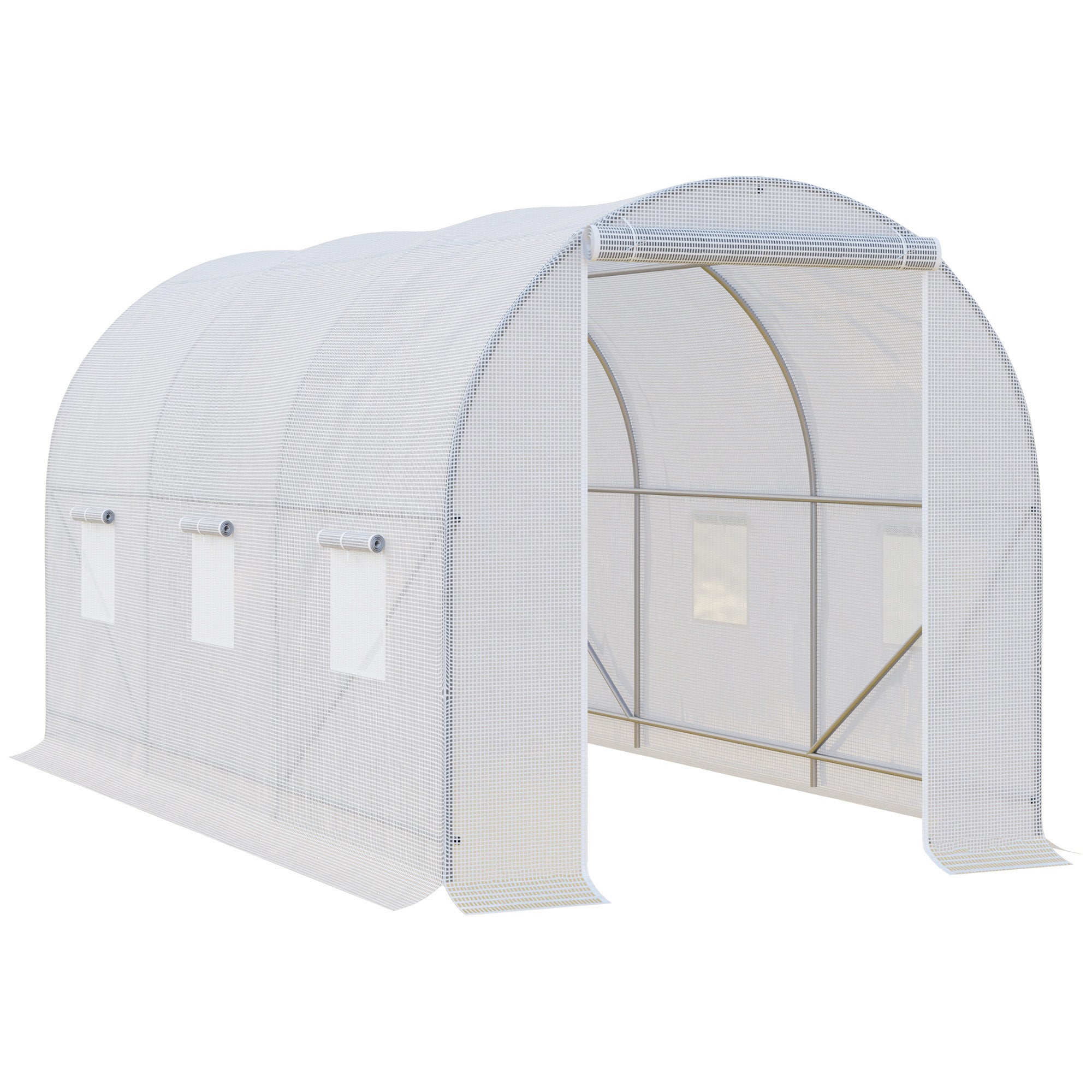 Outsunny Invernadero de Exterior 3,5x2x2 m Invernadero de Túnel con 6 Ventanas de Malla y Puerta Enrollable con Cremallera Invernadero de Huerto Anti-UV para Patio Jardín Blanco