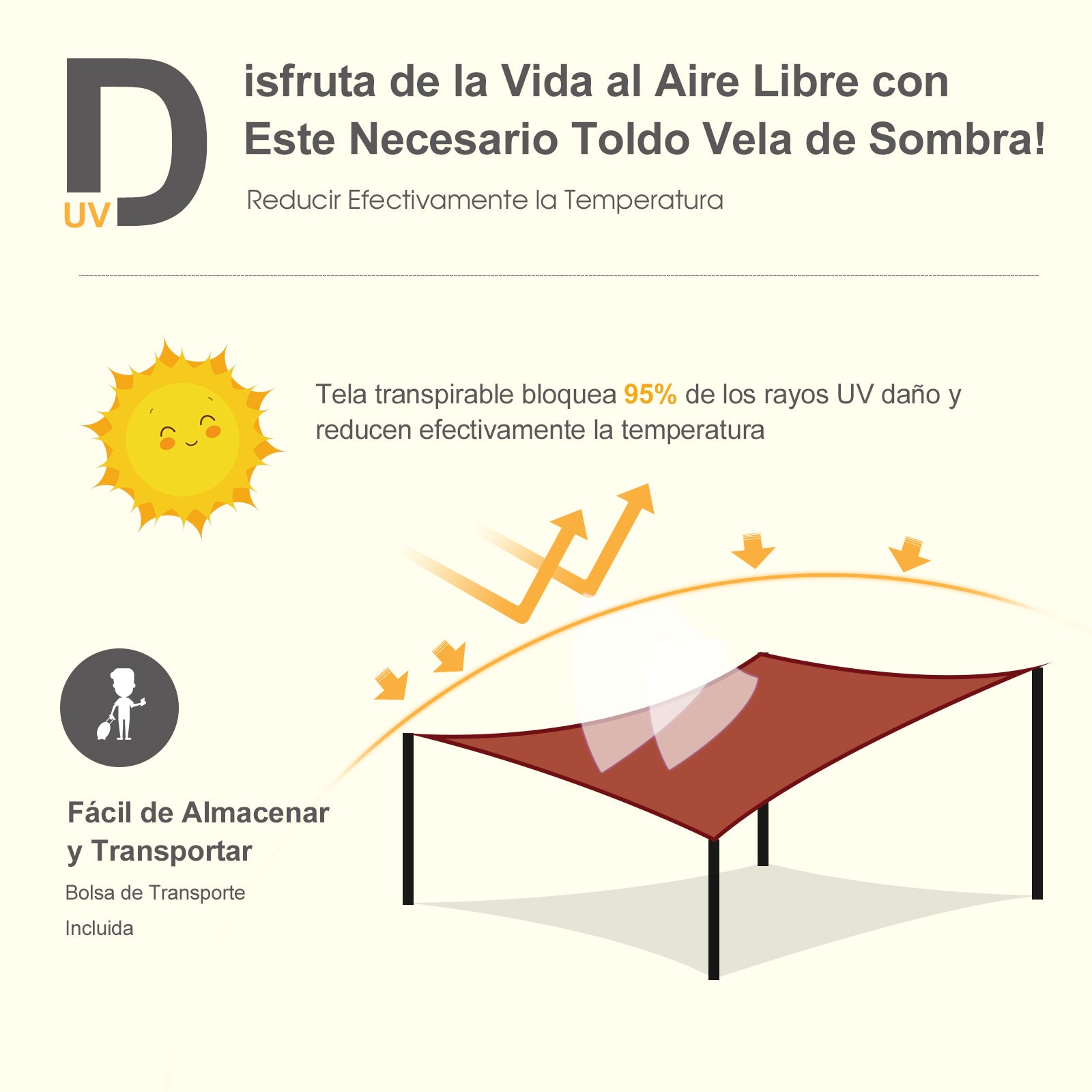Outsunny Toldo Vela Rectángulo 4x6m Vela de Sombra para Terraza Jardín Camping Resistente al Agua Protección UV Poliéster Color Oxido Rojo