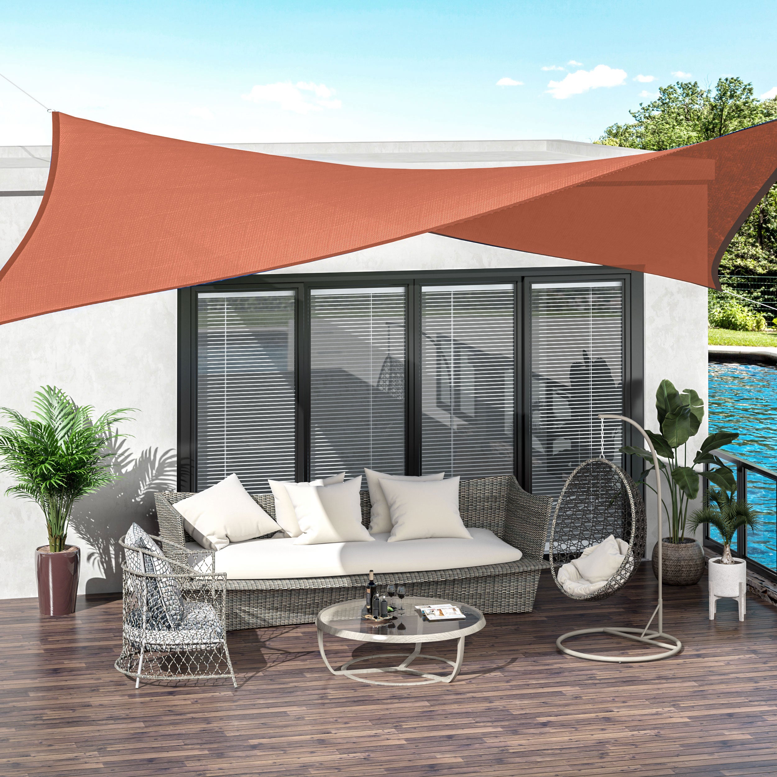 Outsunny Toldo Vela Rectángulo 4x6m Vela de Sombra para Terraza Jardín Camping Resistente al Agua Protección UV Poliéster Color Oxido Rojo