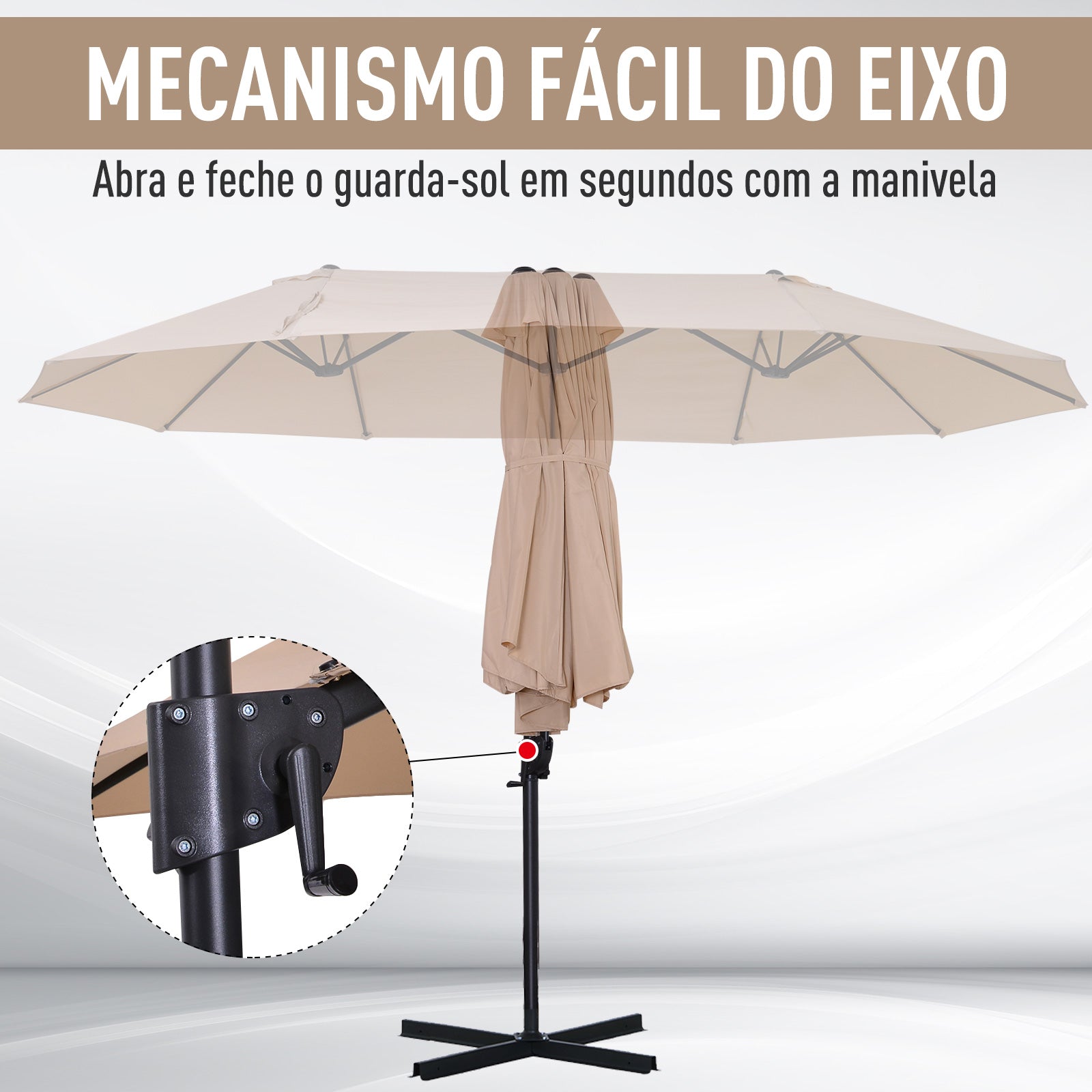 Outsunny Conjunto de Sombrilla y Base Grande Inclinable para Jardín Patio con Manivela Abrir y Cerrar Fácilmente Base de 4 Piezas de plástico Alta Estabilidad Marfil y Negro
