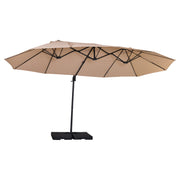 Outsunny Conjunto de Sombrilla y Base Grande Inclinable para Jardín Patio con Manivela Abrir y Cerrar Fácilmente Base de 4 Piezas de plástico Alta Estabilidad Marfil y Negro