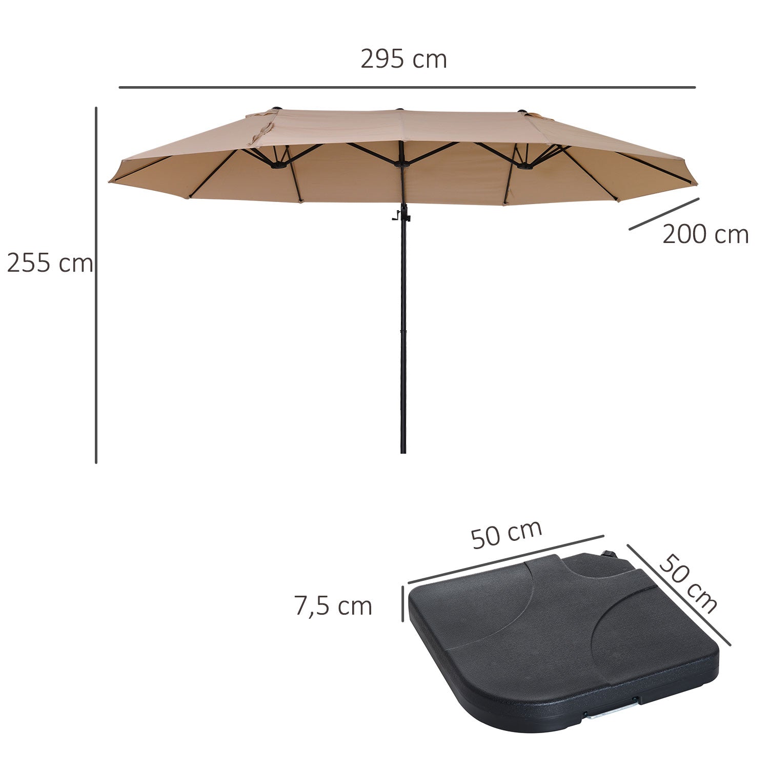 Outsunny Conjunto de Sombrilla y Base Grande Inclinable para Jardín Patio con Manivela Abrir y Cerrar Fácilmente Base de 4 Piezas de plástico Alta Estabilidad Marfil y Negro