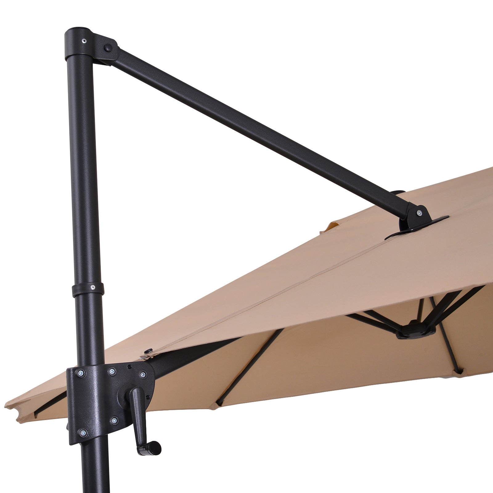Outsunny Conjunto de Sombrilla y Base Grande Inclinable para Jardín Patio con Manivela Abrir y Cerrar Fácilmente Base de 4 Piezas de plástico Alta Estabilidad Marfil y Negro
