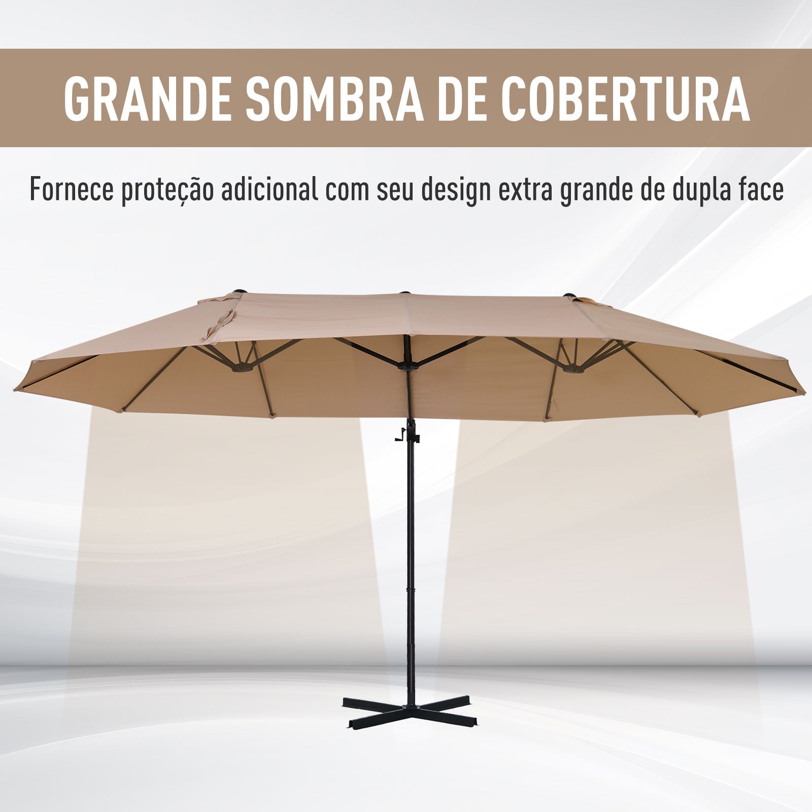 Outsunny Conjunto de Sombrilla y Base Grande Inclinable para Jardín Patio con Manivela Abrir y Cerrar Fácilmente Base de 4 Piezas de plástico Alta Estabilidad Marfil y Negro