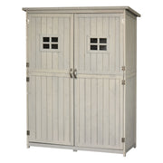 Outsunny Cobertizo de Madera Caseta Exterior Armario Herramientas de Jardinería Doble Puertas Techo Impermeable Compartimientos de Diferentes Tamaños 127,5x50x164cm Madera Maciza