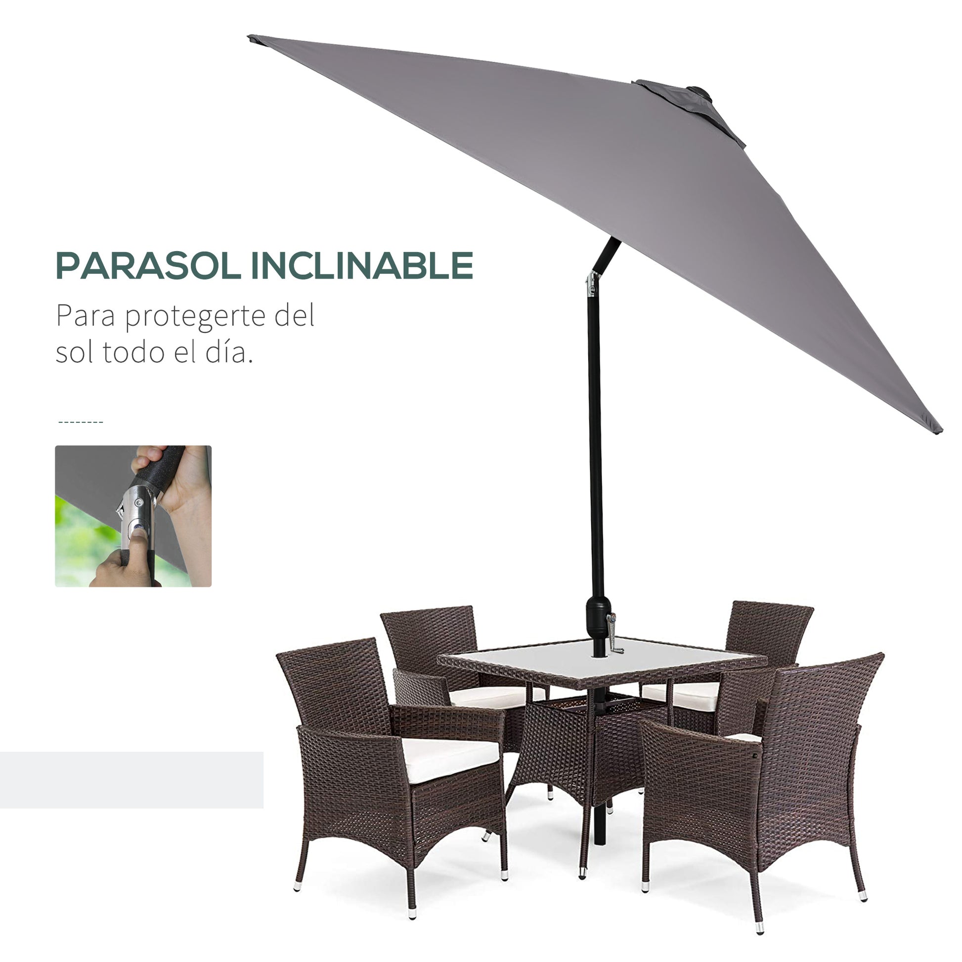 Outsunny Sombrilla de Aluminio 200x300x240 cm Parasol Rectangular de Jardín Inclinable con Manivela y Poste Desmontable para Terraza Piscina Patio Exterior Gris
