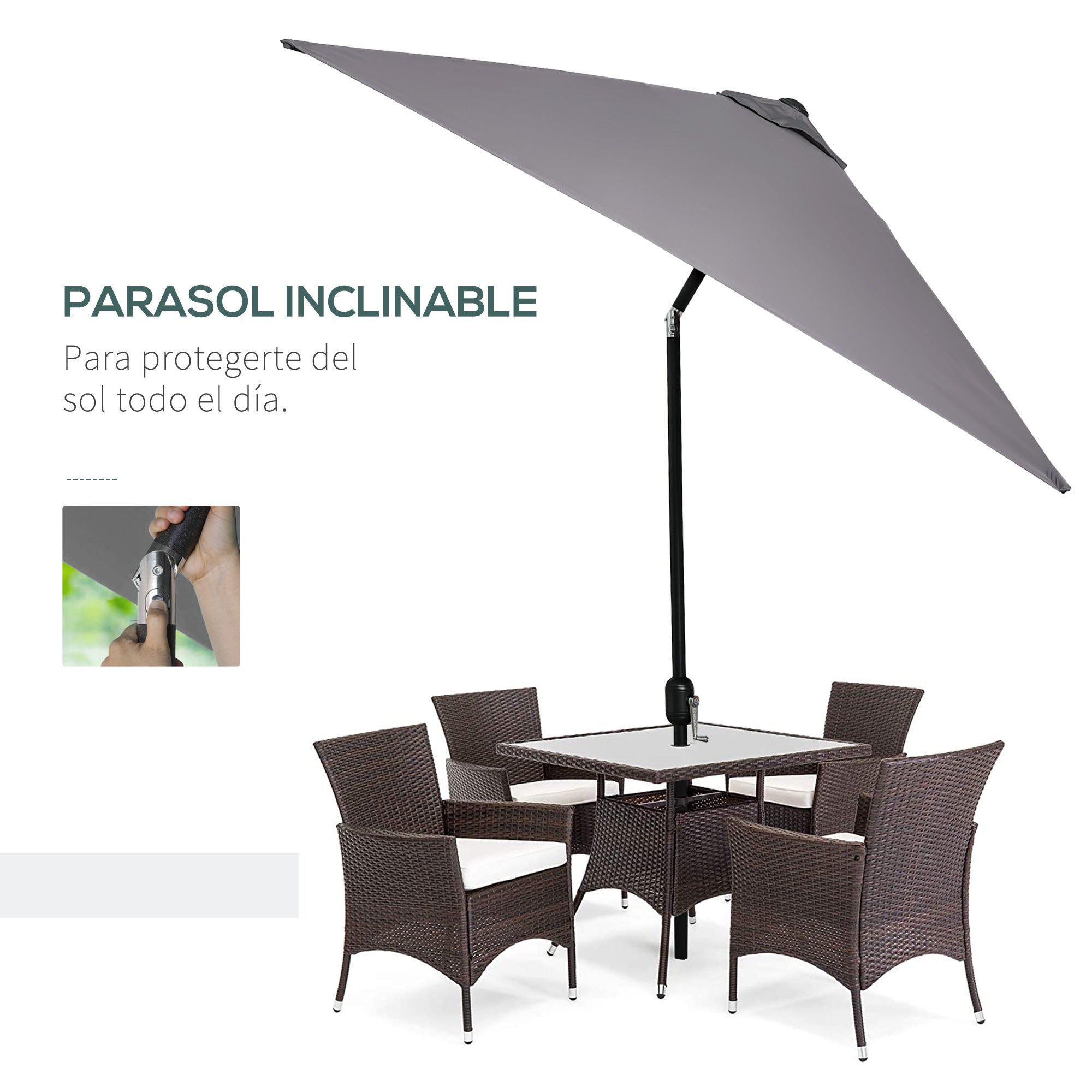 Outsunny Sombrilla de Aluminio 200x300x240 cm Parasol Rectangular de Jardín Inclinable con Manivela y Poste Desmontable para Terraza Piscina Patio Exterior Gris