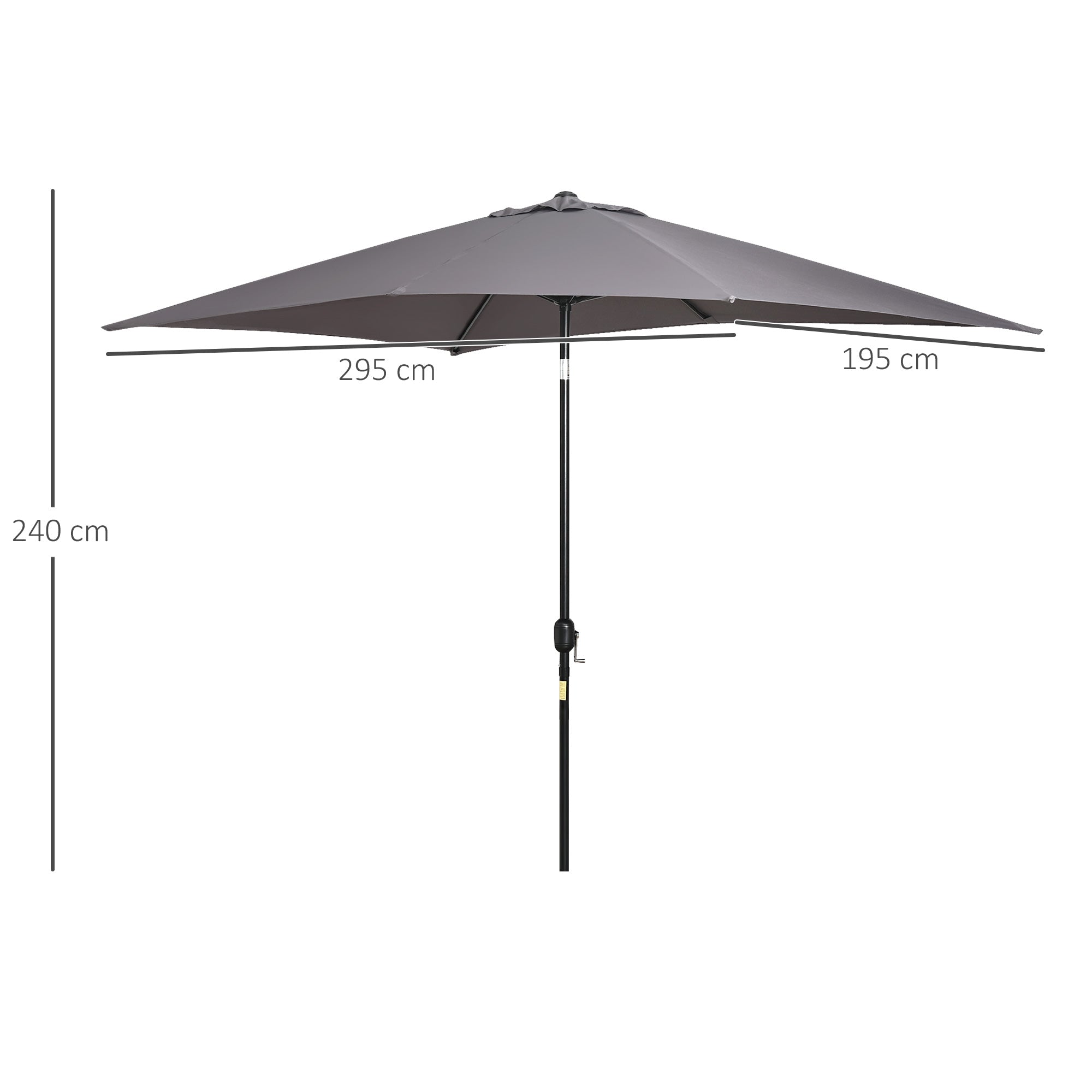 Outsunny Sombrilla de Aluminio 200x300x240 cm Parasol Rectangular de Jardín Inclinable con Manivela y Poste Desmontable para Terraza Piscina Patio Exterior Gris
