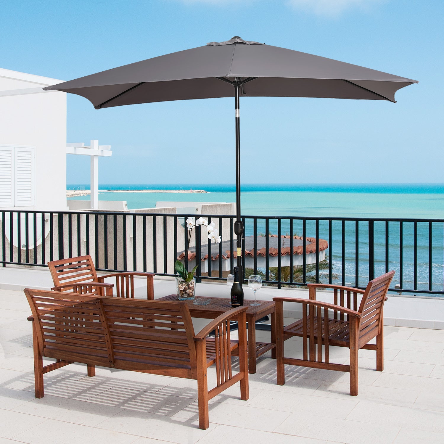 Outsunny Sombrilla de Aluminio 200x300x240 cm Parasol Rectangular de Jardín Inclinable con Manivela y Poste Desmontable para Terraza Piscina Patio Exterior Gris