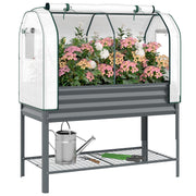 Outsunny Huerto Urbano Elevado con Cubierta de Invernadero de 140 g/m² PE, Mesa de Cultivo de Metal Galvanizado con Estante Inferior y Forro para Cultivo, Plantas y Flores, 120x55x140 cm, Gris Oscuro