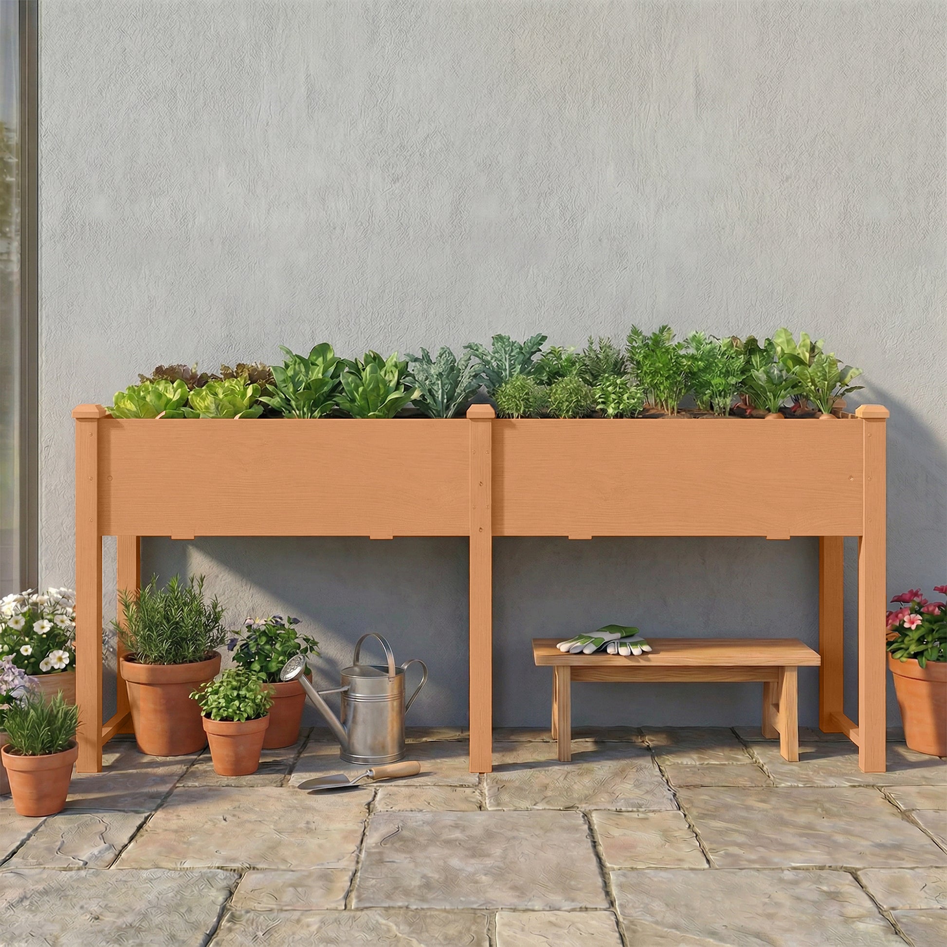 Outsunny Huerto Urbano Elevado de Madera, Mesa de Cultivo con Patas, 6 Orificios de Drenaje, para Cultivo, Plantas, Flores y Verduras, 184x59x76,5 cm, Marrón