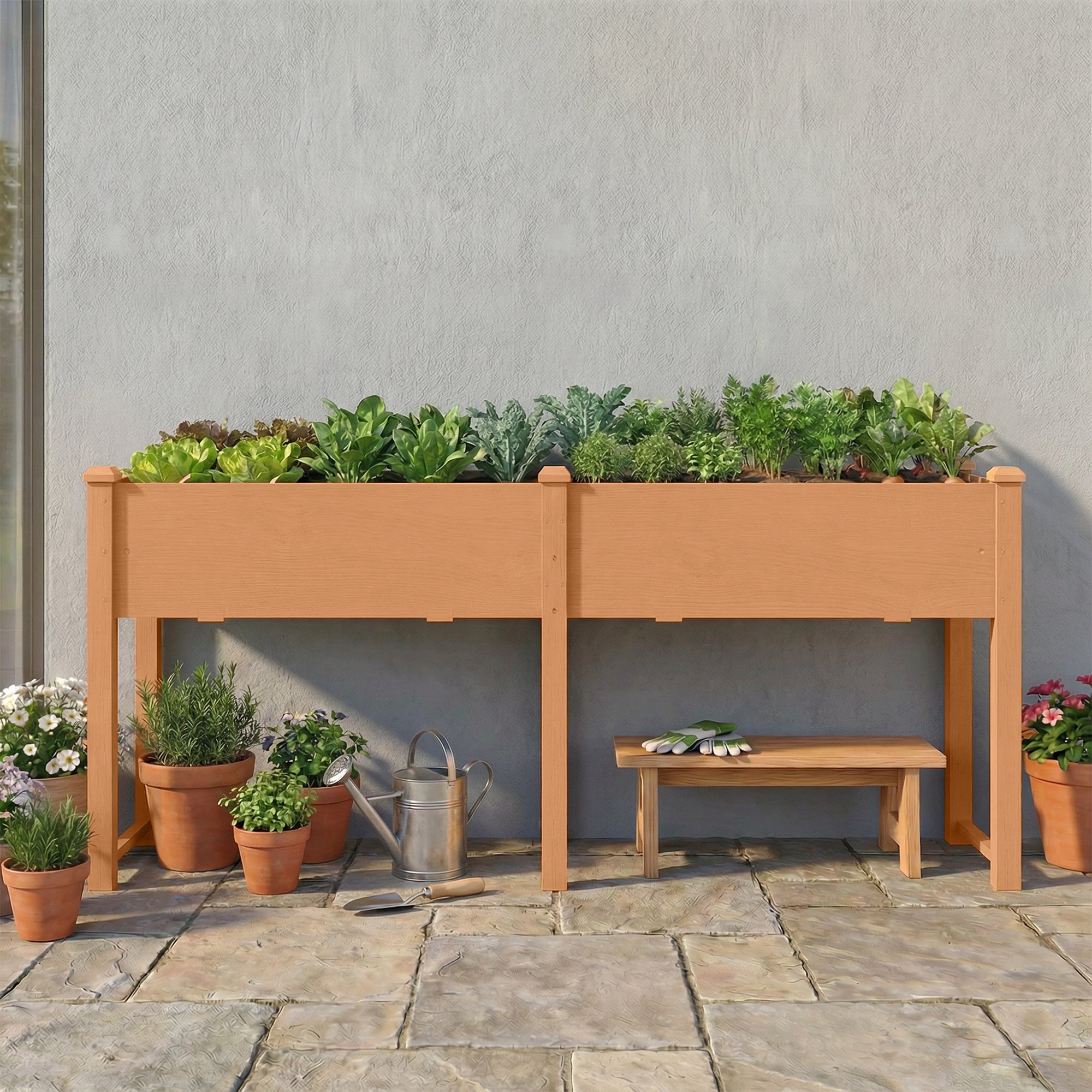Outsunny Huerto Urbano Elevado de Madera, Mesa de Cultivo con Patas, 6 Orificios de Drenaje, para Cultivo, Plantas, Flores y Verduras, 184x59x76,5 cm, Marrón