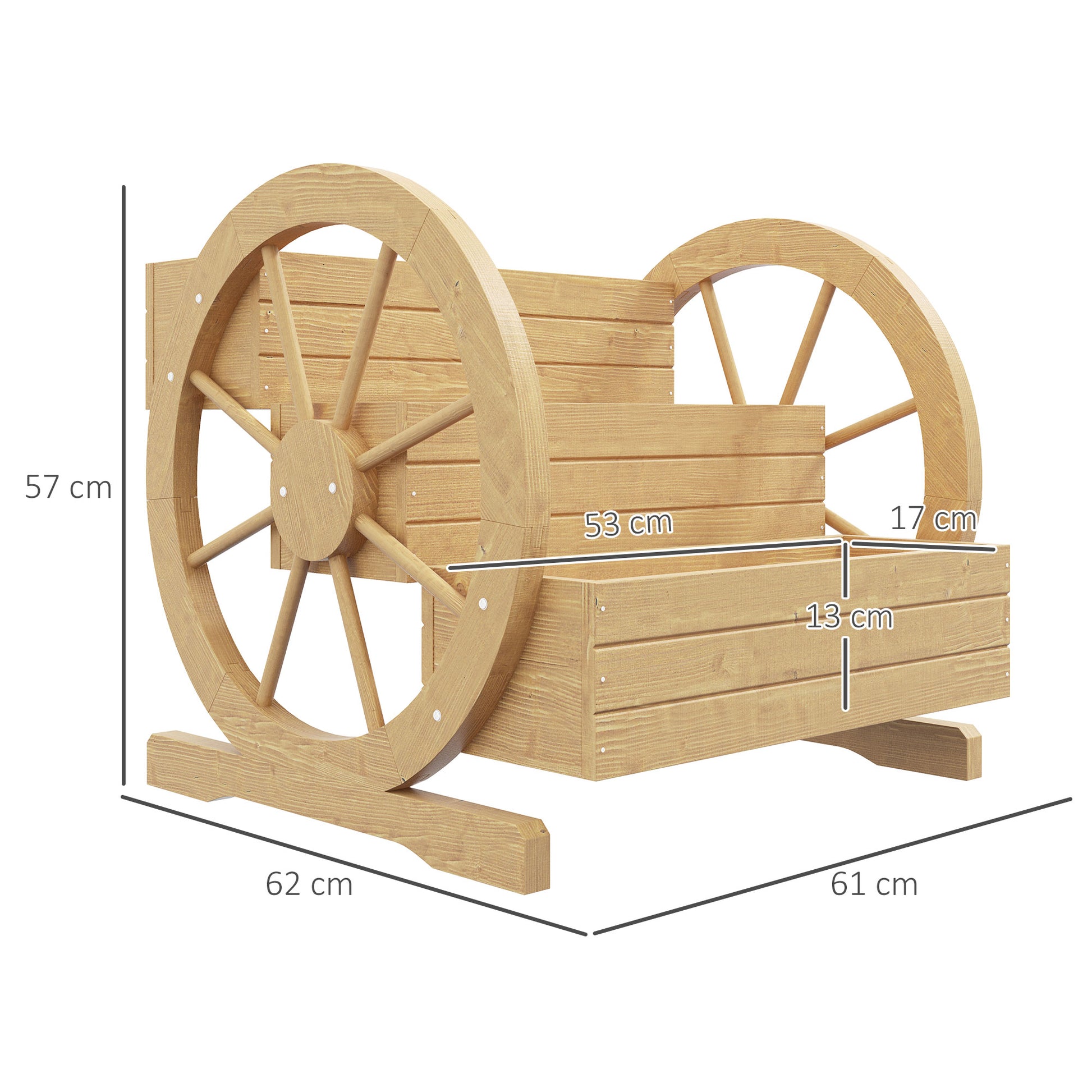 Outsunny Jardinera de Madera Macetero Exterior de 3 Niveles Diseño de Escalera y Forma de Ruedas Orificios de Drenaje Huerto Urbano para Cultivos Plantas Flores en Terraza Jardín 61x62x57 cm Natural