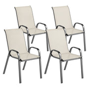 Outsunny Juego de 4 Sillas de Jardín Exterior, Sillas Terraza Exterior Apilables, Sillas de Jardín con Tela Transpirable, Marco de Acero, Reposabrazos y Respaldo, 54x71x93 cm, Beige y Negro