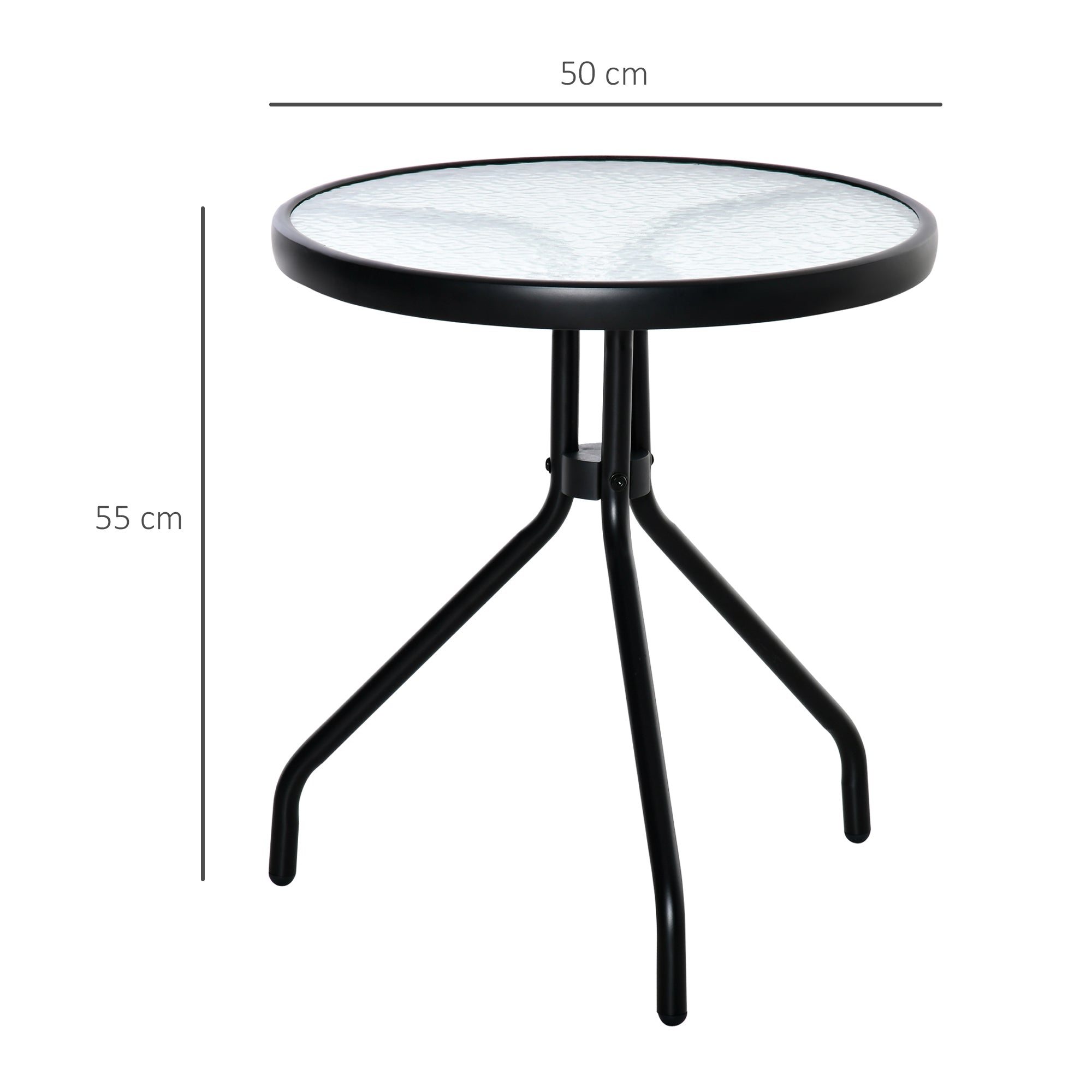 Outsunny Mesa de Jardín Redonda Mesa de Café Exterior con Tablero de Cristal Decorativo y Marco de Metal para Patio Terraza Balcón Ø50x55 cm Negro