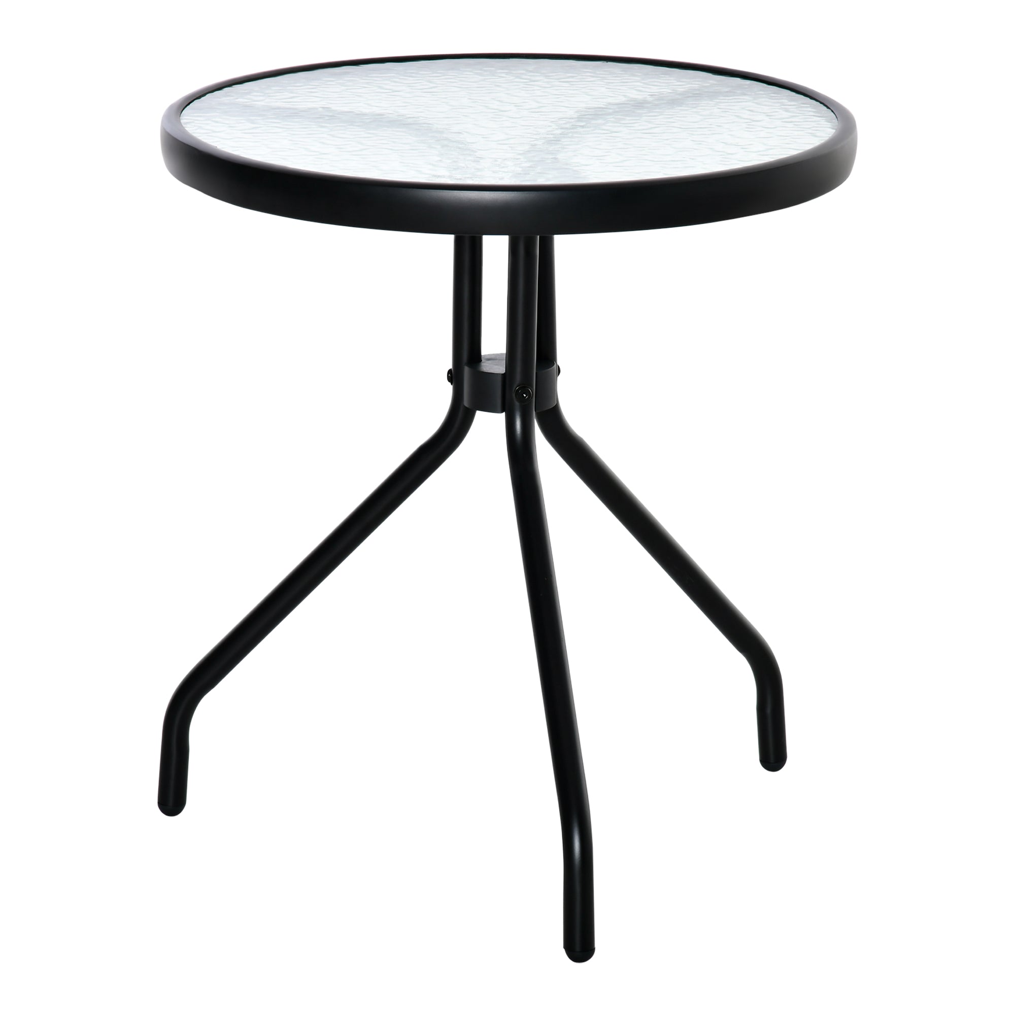 Outsunny Mesa de Jardín Redonda Mesa de Café Exterior con Tablero de Cristal Decorativo y Marco de Metal para Patio Terraza Balcón Ø50x55 cm Negro