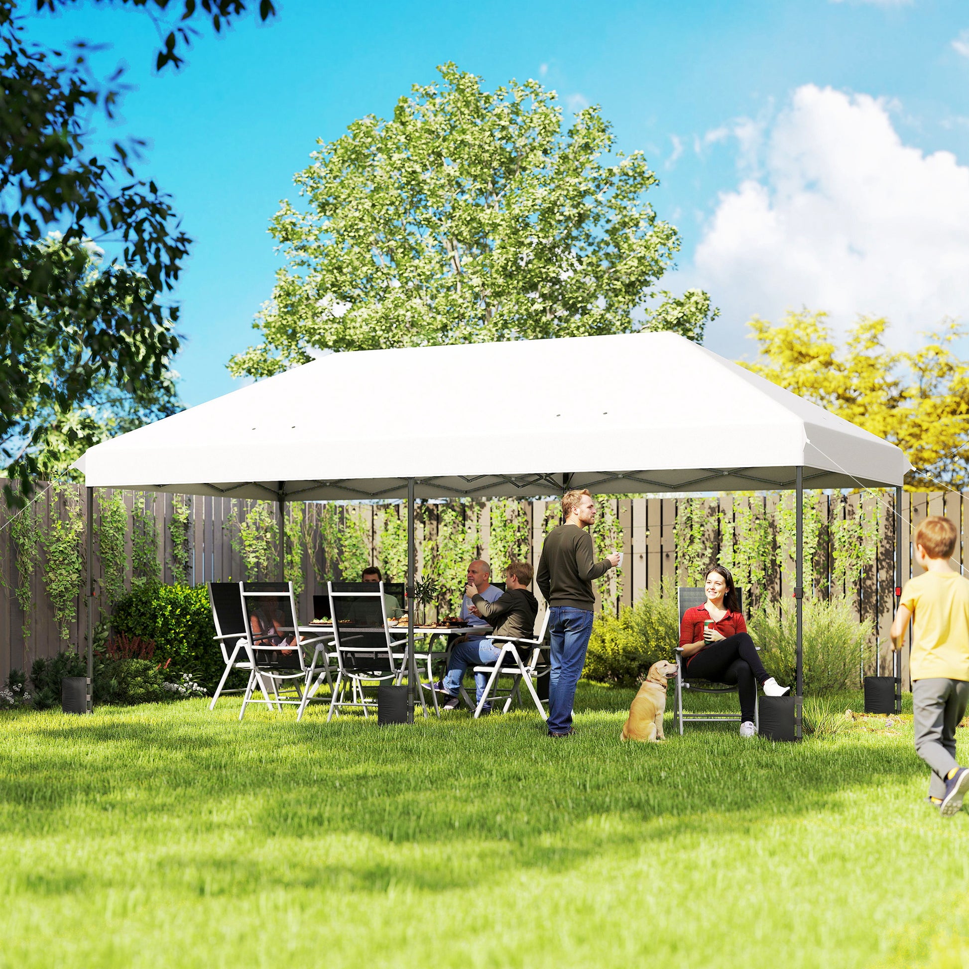 Outsunny Carpa Plegable Gazebo 6x3 m, Pop-up, Cenador de Jardín Altura Ajustable en 3 Niveles, Toldo Protección UPF50+, Montaje Fácil con Bloqueo Central, 6 Sacos de Arena y Bolsa con Ruedas, Plateado