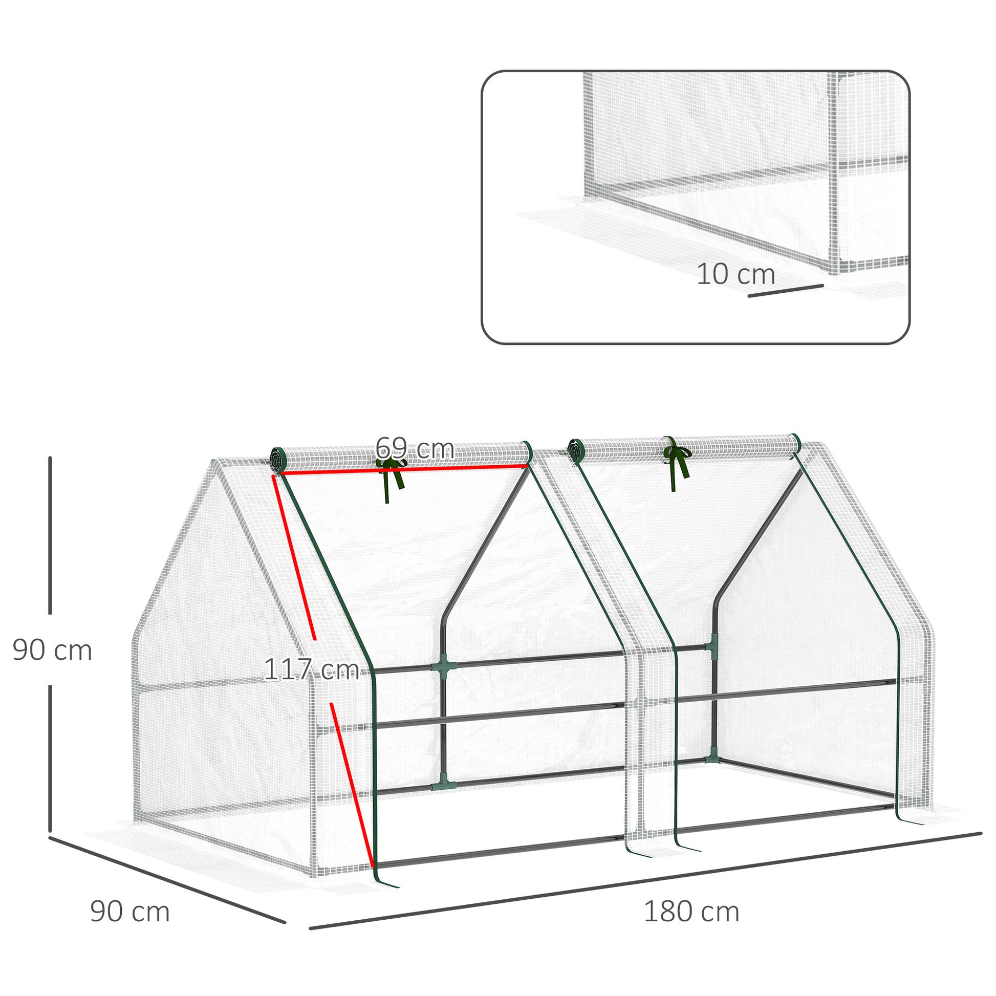 Outsunny Invernadero de Exterior Invernadero de Jardín 180x90x90 cm Tipo Caseta con 2 Ventanas Marco de Acero Invernadero de Terraza para Cultivo Plantas Flores Tomates Blanco