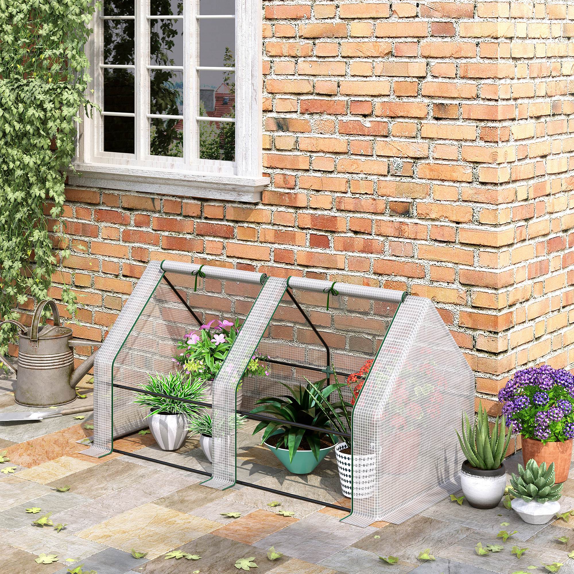 Outsunny Invernadero de Exterior Invernadero de Jardín 180x90x90 cm Tipo Caseta con 2 Ventanas Marco de Acero Invernadero de Terraza para Cultivo Plantas Flores Tomates Blanco