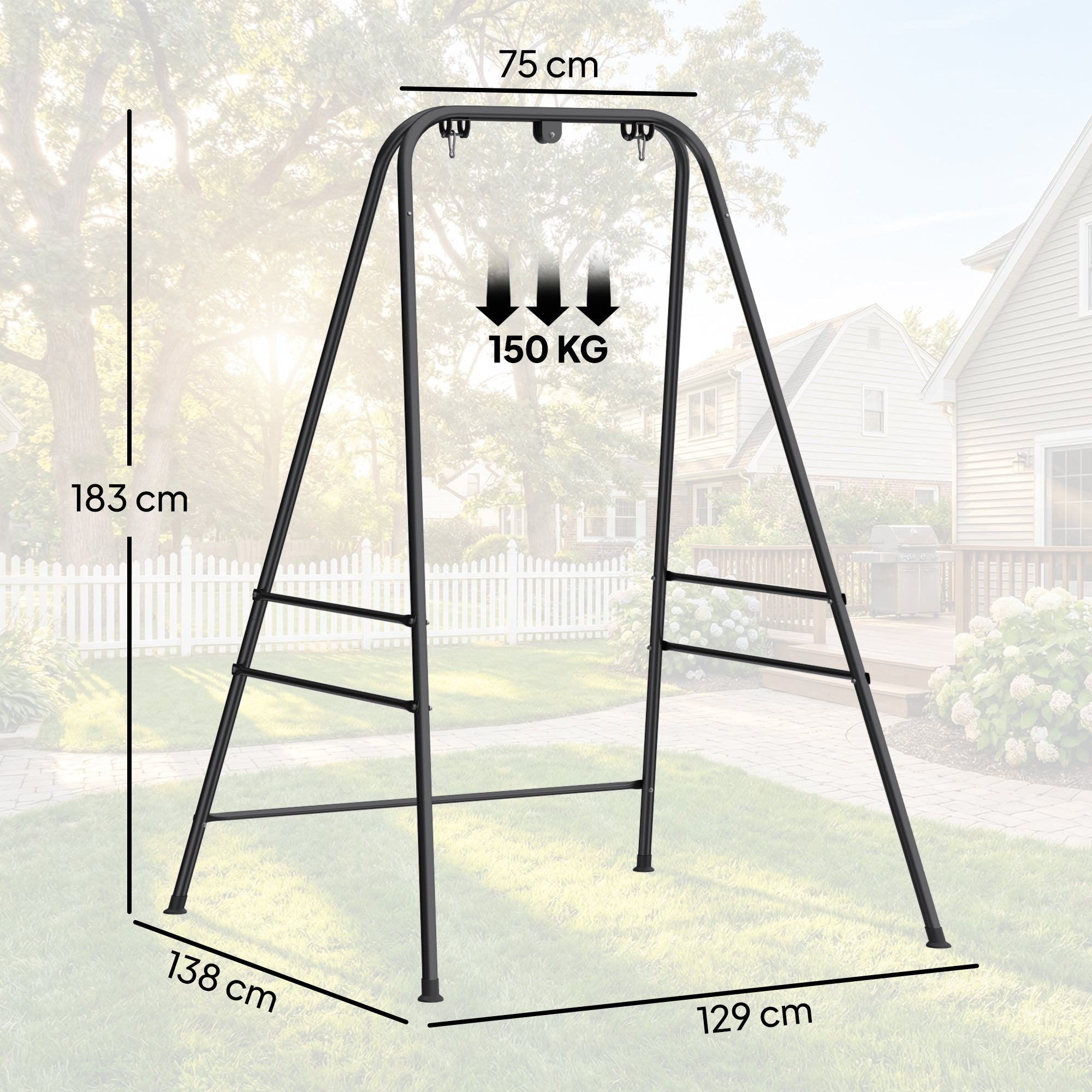 Outsunny Soporte para Silla Colgante y Hamaca, 183 cm, Soporte para Columpio con Estructura de Acero, Almohadillas Antideslizantes y 2 Mosquetones, para Interior y Exterior, Carga 150 kg, Negro